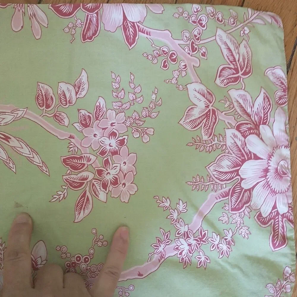 Pottery Barn Twin Duvet Cover Green Pink Floral Cotton Upcycle Crafters Diy